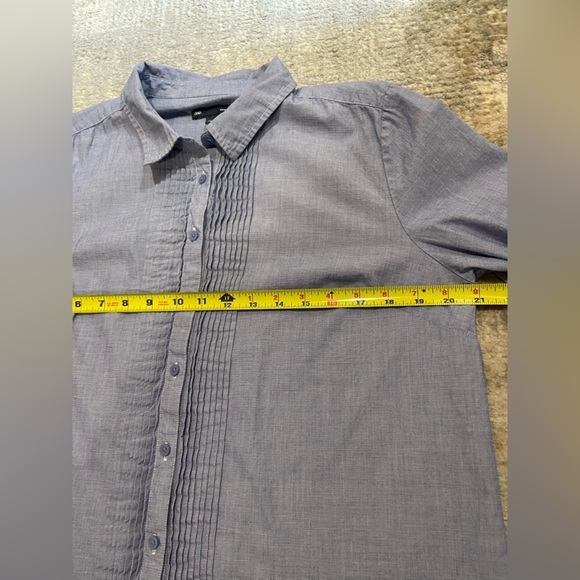 GAP Fitted Boyfriend Stripes Ruffle Long Sleeve Button Up Shirt Blue Sz Medium - Picture 8 of 8